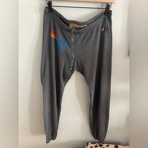 Aviator Nation Gray Joggers with Rainbow Accents, Size XS